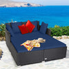 Outdoor Rattan Daybed Wicker Patio Double Chaise Lounge Sun Lounger with Seat Cushions & Pillows