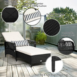 Rattan Wicker Patio Chaise Lounge Chair with 6-Gear Adjustable Backrest & Pillow