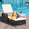 Outdoor Wicker Chaise Lounge Chair Patio Rattan Reclining Chaise with 6-Gear Adjustable Backrest, Padded Cushions & Lumbar Pillow