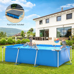 Rectangular Above Ground Frame Swimming Pool with Pool Cover for Patio Backyard Garden