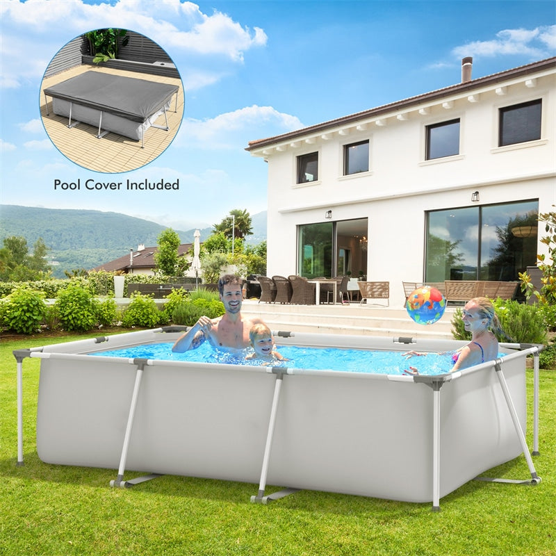 Above Ground Swimming Pool Rectangular Steel Frame Outdoor Pool with Pool Cover