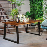 Rectangular Acacia Wood Dining Table with Metal Legs Rustic Indoor Outdoor Table