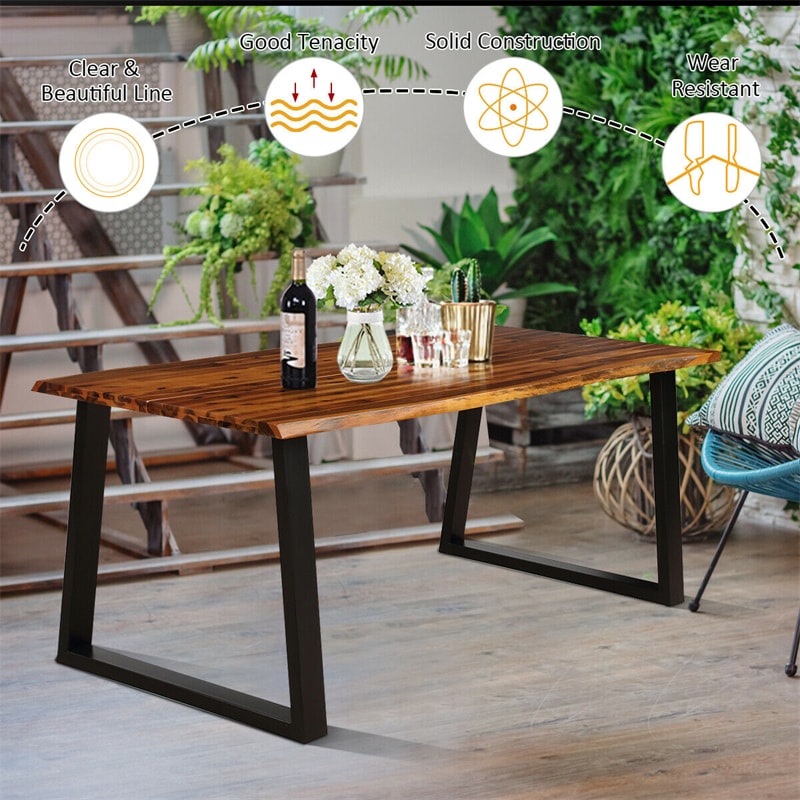 Rectangular Acacia Wood Dining Table with Metal Legs Rustic Indoor Outdoor Table
