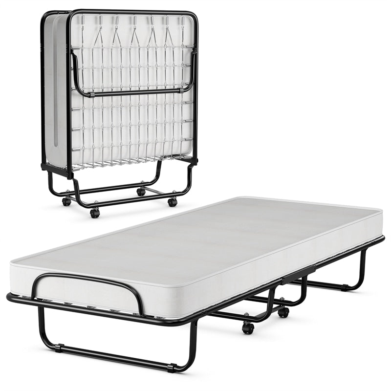 Rollaway Guest Bed Portable Folding Bed with 4 Inch Memory Foam Mattress & Metal Springs for Adults