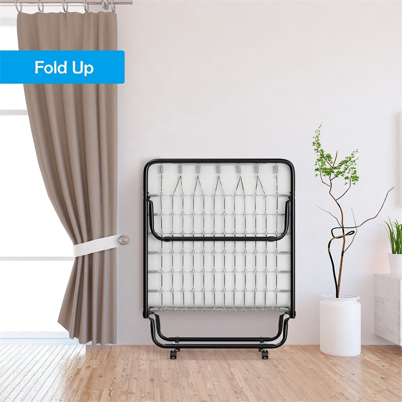 Rollaway Bed Portable Folding Guest Bed with 4 Inch Memory Foam Mattress & Metal Springs for Adults