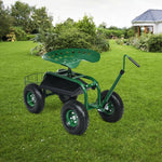 Rolling Garden Cart Gardening Workseat with Extendable Hook Handle - Bestoutdor