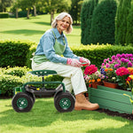 Rolling Garden Cart with 360° Swivel Seat, Tool Tray & Basket, Height Adjustable Gardening Workseat on Wheels, Patio Wagon Scooter for Planting - Bestoutdor