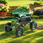 Rolling Garden Cart with 360° Swivel Seat, Tool Tray & Basket, Height Adjustable Gardening Workseat on Wheels, Patio Wagon Scooter for Planting - Bestoutdor