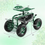 Rolling Garden Cart with 360° Swivel Seat, Tool Tray & Basket, Height Adjustable Gardening Workseat on Wheels, Patio Wagon Scooter for Planting - Bestoutdor