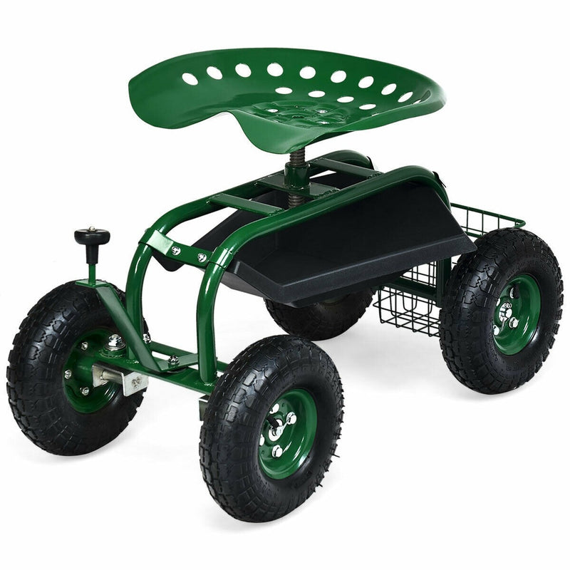 Rolling Garden Cart Wagon Scooter with Knob Handle and 4 Wheels