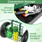 Rolling Garden Cart with 360° Swivel Seat, Tool Tray & Basket, Height Adjustable Gardening Workseat on Wheels, Patio Wagon Scooter for Planting - Bestoutdor
