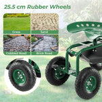 Rolling Garden Cart with 360° Swivel Seat, Tool Tray & Basket, Height Adjustable Gardening Workseat on Wheels, Patio Wagon Scooter for Planting - Bestoutdor