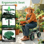 Rolling Garden Cart with 360° Swivel Seat, Tool Tray & Basket, Height Adjustable Gardening Workseat on Wheels, Patio Wagon Scooter for Planting - Bestoutdor