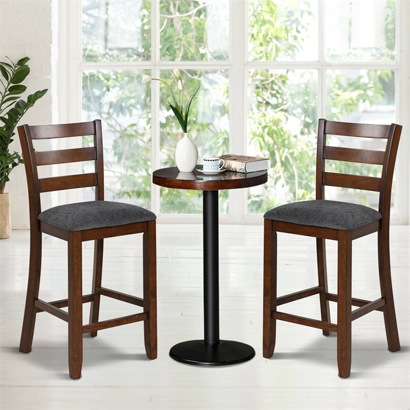 Rubber Wood Upholstered Counter Height Bar Stools Set of 2 with Backrests