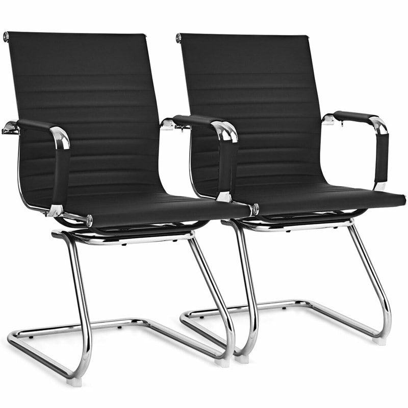Conference Chairs Set of 2 Heavy Duty PU Leather Office Chairs Waiting Room Guest Reception Chairs with Protective Arm Sleeves & Sled Base