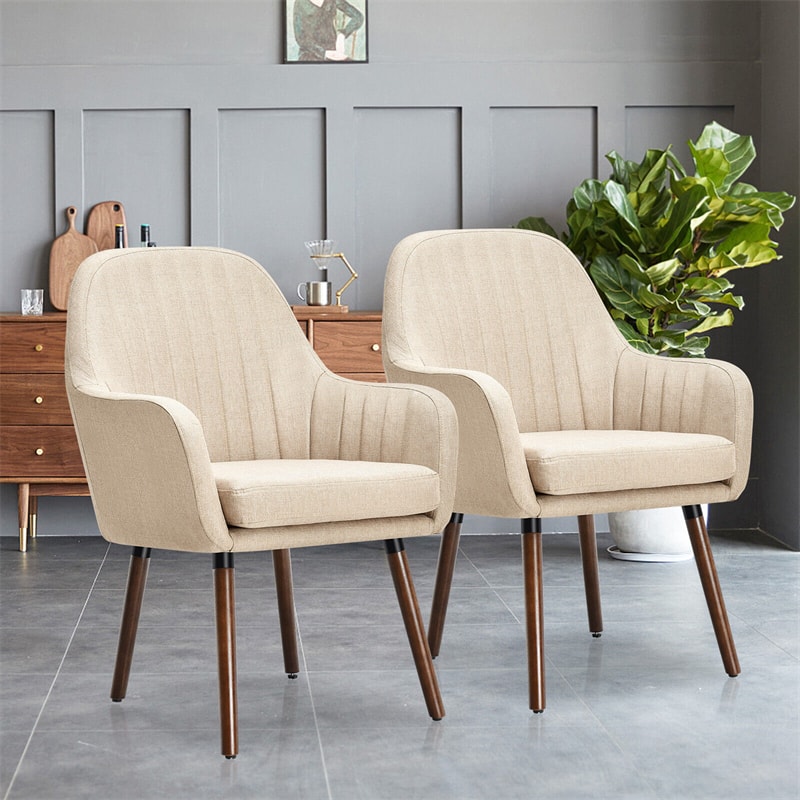 Set of 2 Modern Fabric Accent Chairs Upholstered Armchairs with Wood Legs for Living Room Dining Room Bedroom