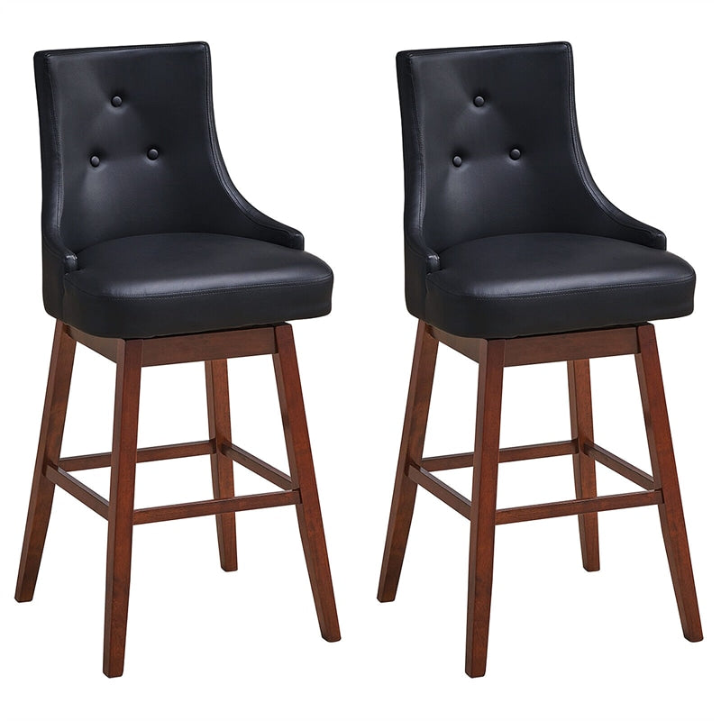 Set of 2 Swivel Bar Stools 29" Pub Height Upholstered Bar Stools with Button Tufted Backrest & Rubber Wood Legs