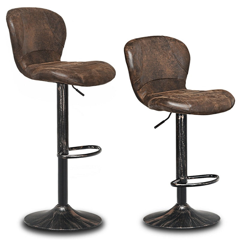 Retro Bar Stools Set of 2 Adjustable Swivel Barstools Hot-Stamping Bar Height Chairs with Large Curved Backrest & Chrome Footrest