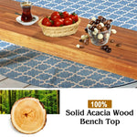 Set of 2 Outdoor Acacia Wood Dining Benches with Metal Legs for Garden Lawn