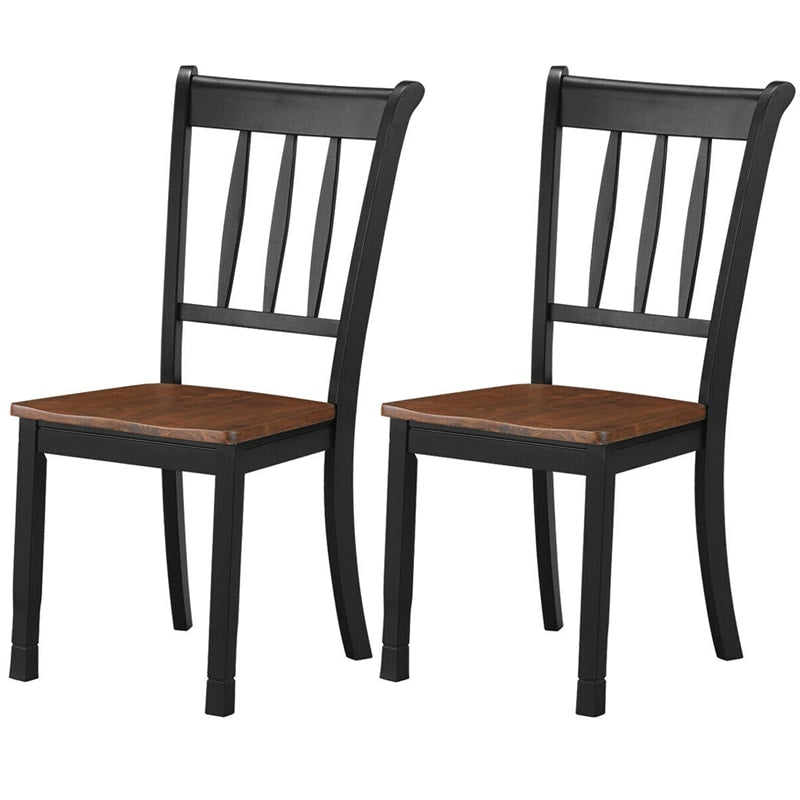 Solid Wood Dining Chairs Set of 2 Farmhouse Armless Kitchen Chairs Curved Slat Back Chairs