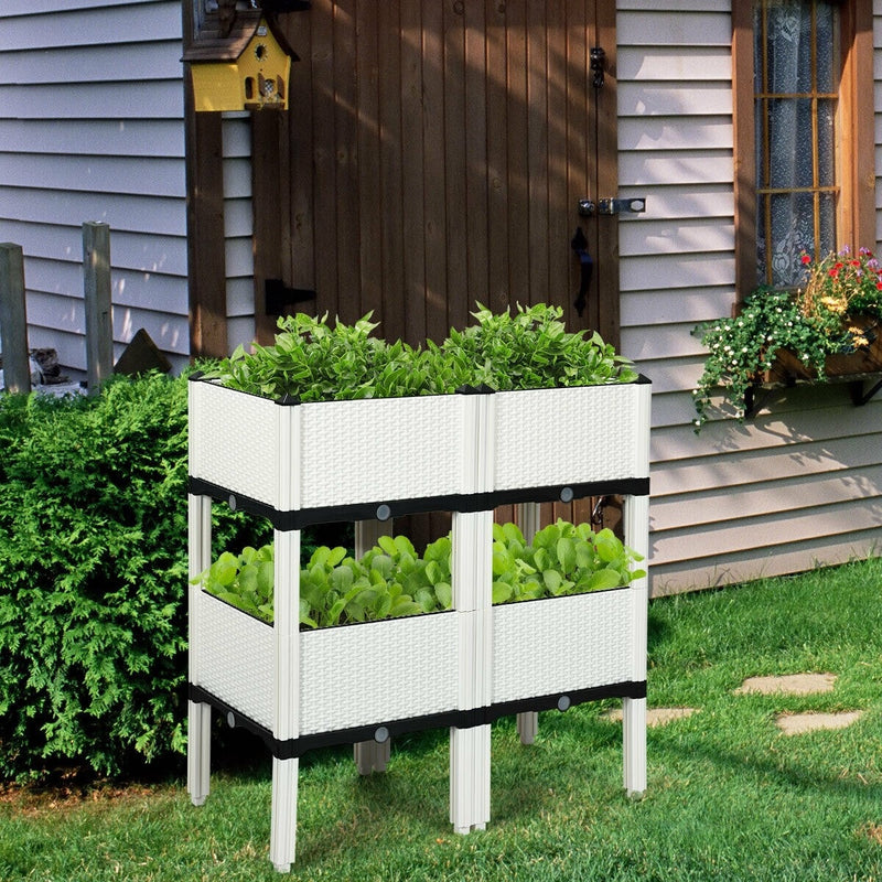 Set of 4 Plastic Raised Garden Bed Kits Planter Box for Vegetable
