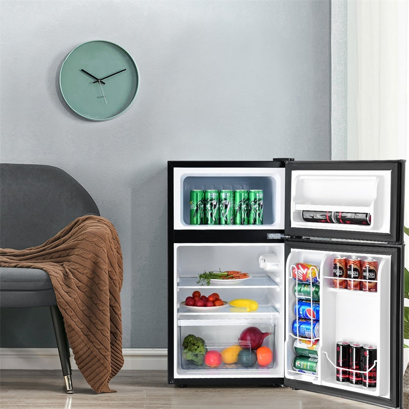 Costway Stainless Steel Refrigerator Small Freezer Cooler Fridge Compact 3.2 Cu ft. Unit, Gray