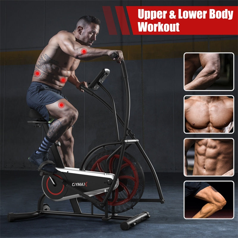 Air Bike Fan Bike Upright Exercise Bike Fully Adjustable Stationary Bike with LCD Monitor & Built-in Wheels for Home Gym Cardio Training