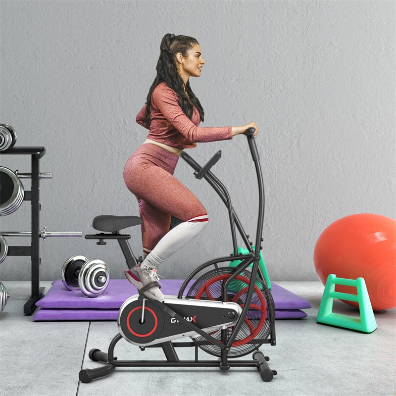 Upright Air Bike Adjustable Seat Fan Exercise Bike with LCD Monitor & Built-in Wheels for Home Gym Cardio