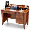 48" Wood Computer Desk Vintage Home Office Desk Executive Desk Writing Desk with 4 Storage Drawers & Hutch