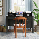 48" Wood Computer Desk Vintage Home Office Desk Executive Desk Writing Desk with 4 Storage Drawers & Hutch