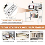 White Desk with Hutch, Home Office Computer Desk Writing Studying Desk with Storage Shelves & Drawer
