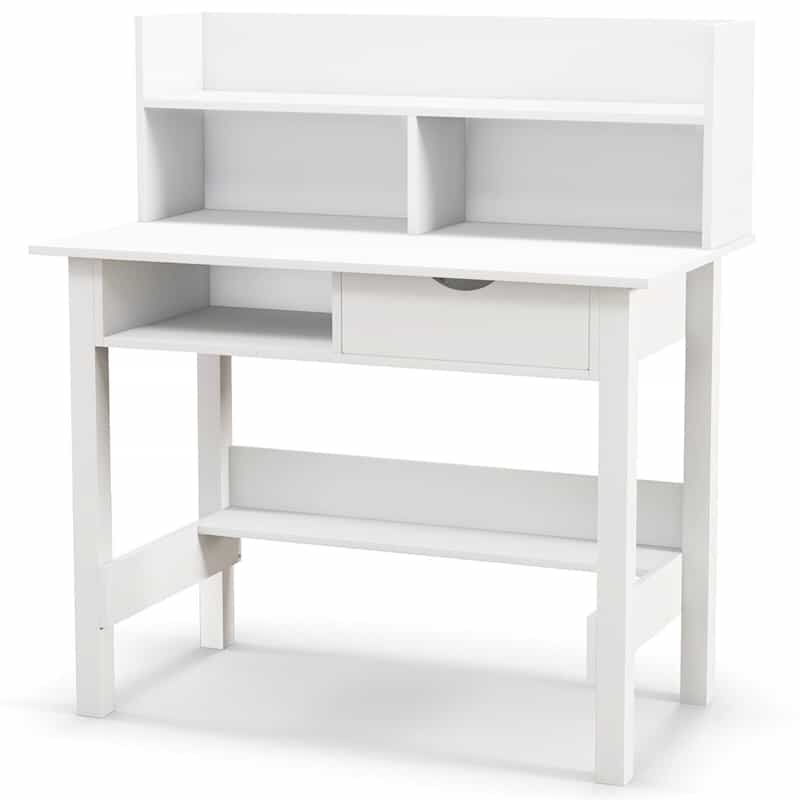 White Home Office Computer Desk Writing Studying Desk with Storage Shelves & Drawer