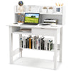 White Desk with Hutch, Home Office Computer Desk Writing Studying Desk with Storage Shelves & Drawer