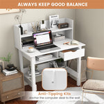 White Home Office Computer Desk Writing Studying Desk with Storage Shelves & Drawer
