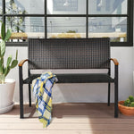 Wicker Patio Bench Rattan Outdoor Loveseat Chair with Armrest for Garden