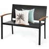 Wicker Patio Bench Weather-Resistant Rattan Outdoor Loveseat Chair Steel Frame with Armrest for Garden