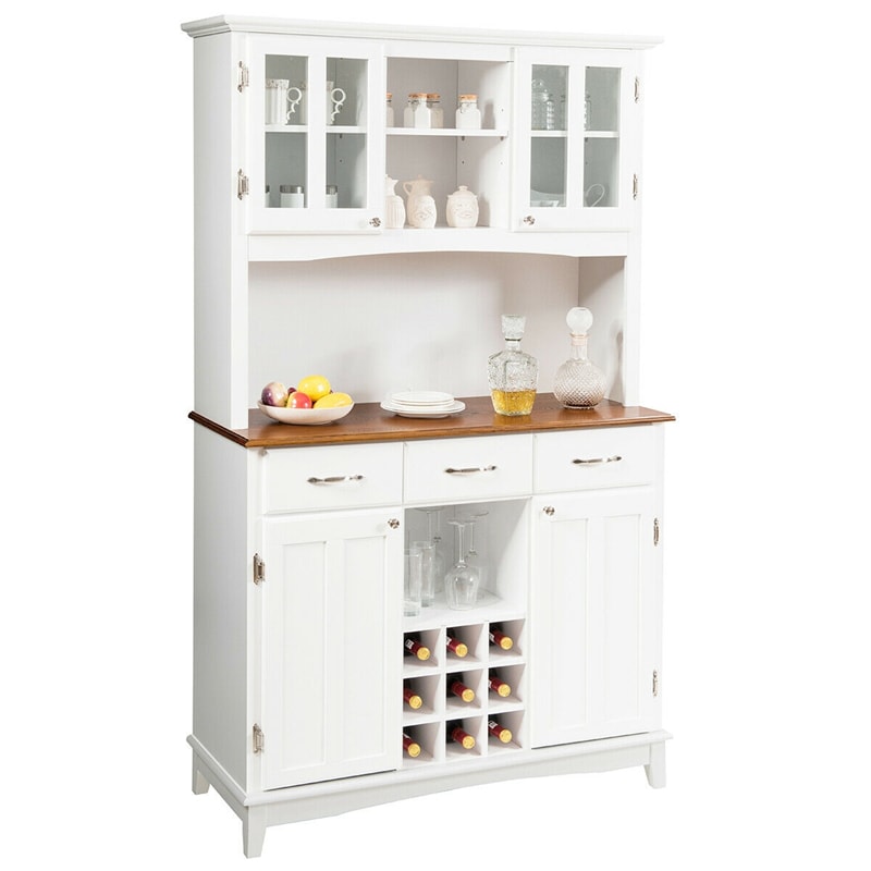 Wood Kitchen Hutch Buffet China Cabinet Dining Room Hutch Sideboard Coffee Station Cabinet with Large Drawers & Modular Wine Racks