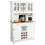 Wood Buffet Hutch Cabinet Kitchen Hutch Sideboard Kitchenware Server with Large Drawers & Wine Bottle Modulars