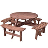 8-Person Wood Picnic Table Bench Set Outdoor Round Picnic Table with Umbrella Hole, 4 Built-in Benches, 500lbs Capacity Per Bench for Garden Yard