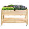Wood Raised Garden Bed on Wheels, Raised Planter Box Elevated Garden Bed with Storage Shelf, Drainage Holes & Inner Liner