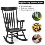 Wood Porch Patio Rocking Chair Glossy Finish Outdoor Rocker for Garden Backyard