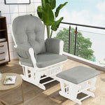 Wood Nursery Glider Chair & Ottoman Set Nursery Rocking Chair Glider Rocker with Padded Cushion & Storage Pocket