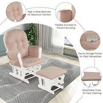Wood Nursery Glider Chair & Ottoman Set Nursery Rocking Chair Glider Rocker with Padded Cushion & Storage Pocket