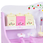 Wooden Kids Kitchen Playset Pink Strawberry Pretend Play Cooking Set with 13-Pieces Cookware