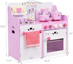 Pink Kids Kitchen Playset Wooden Pretend Play Kitchen Toddler Little Chef Toy Kitchen Set with 13pcs Cokware & Storage Cabinet