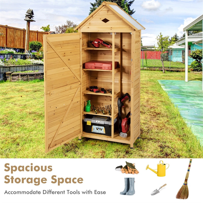 70" Wooden Outdoor Storage Shed Lockable Garden Tool Cabinet with Galvanized Sheet Roof