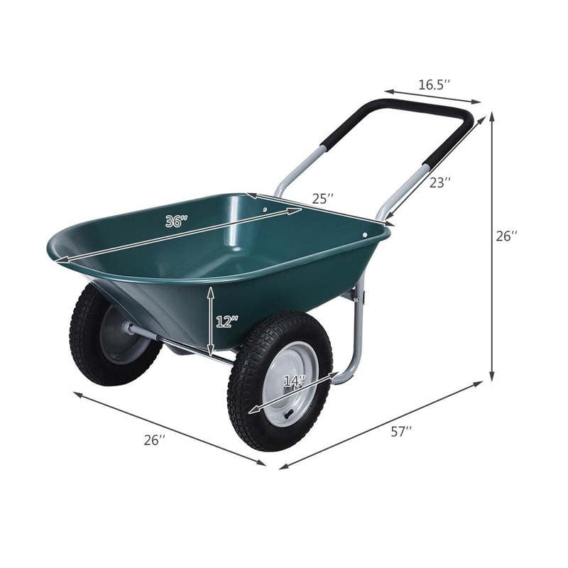 2 Wheel Wheelbarrow Heavy Duty Garden Cart 330 LBS Capacity Large Yard Utility Cart for Gardening Farm