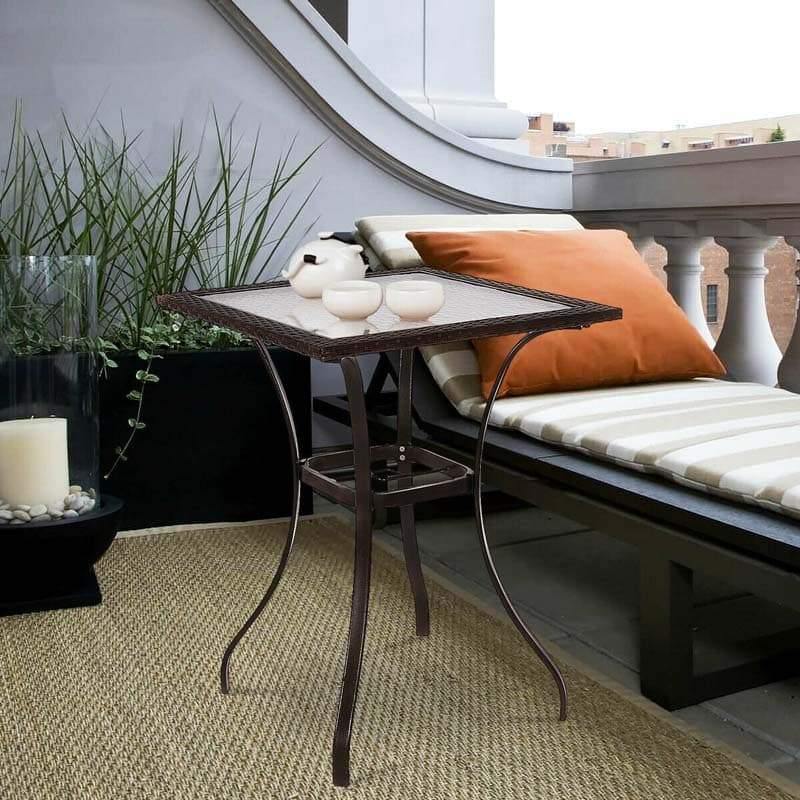 28.5'' Outdoor Patio Square Glass Top Table with Umbrella Hole - Bestoutdor