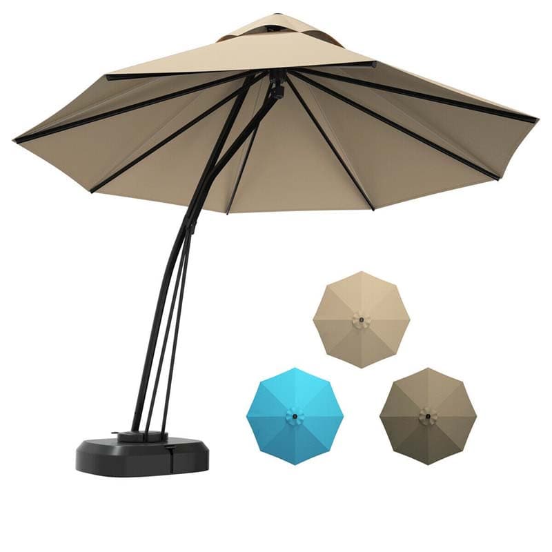 11 Feet Outdoor Cantilever Hanging Umbrella with Base and Wheels