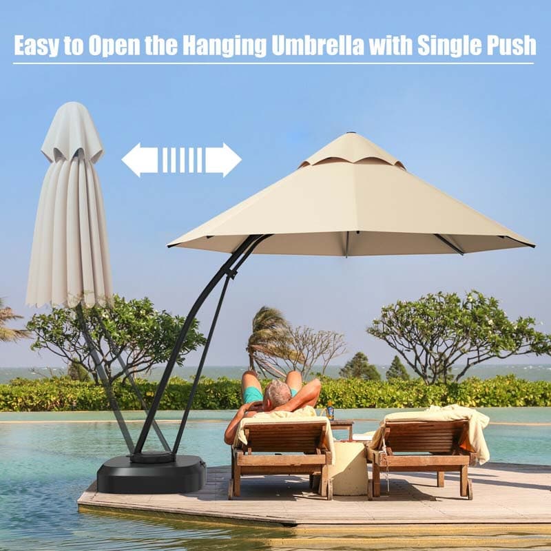 11 Feet Outdoor Cantilever Hanging Umbrella with Base and Wheels